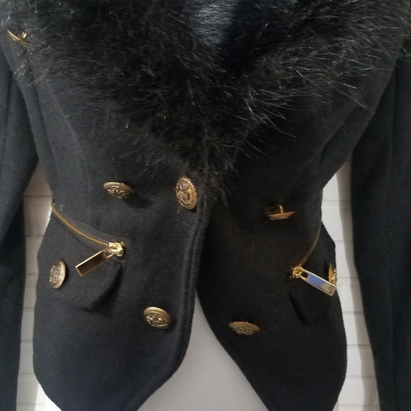 Black Wool Blend Faux Fur Jacket - Picture 7 of 12